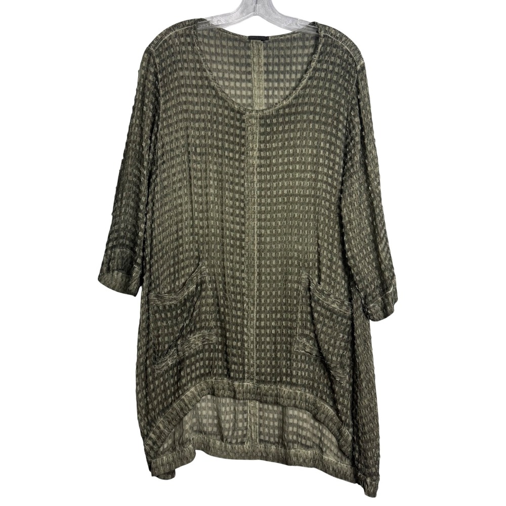 Grizas Silk Blend Tunic Dress Womens M Crinkle Lagenlook Sheer Oversize‎ Artsy